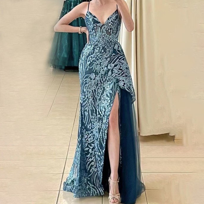 New three-dimensional positioning floral dress long banquet temperament slim slimming evening dress New three-dimensional positioning floral dress long banquet temperament slim slimming evening dress