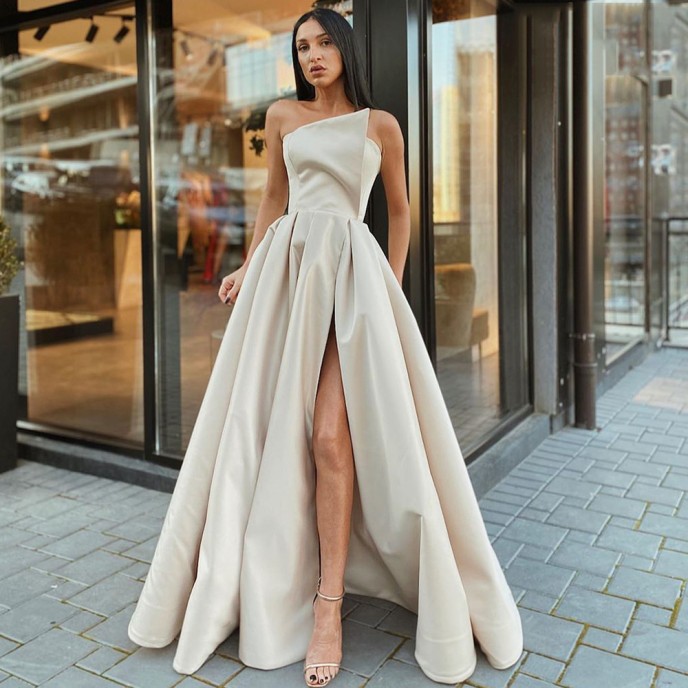 New women's one-shoulder tube top sexy split big swing dress New women's one-shoulder tube top sexy split big swing dress