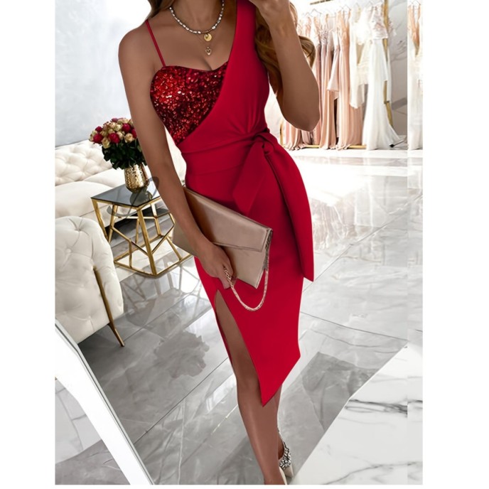 Fashion sexy slim sequins stitching bag hip dress dress woman Fashion sexy slim sequins stitching bag hip dress dress woman