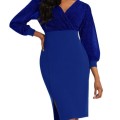 Fashion stitching V-neck high waist party hip dress Fashion stitching V-neck high waist party hip dress