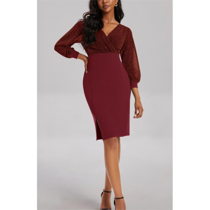 Fashion stitching V-neck high waist party hip dress Fashion stitching V-neck high waist party hip dress