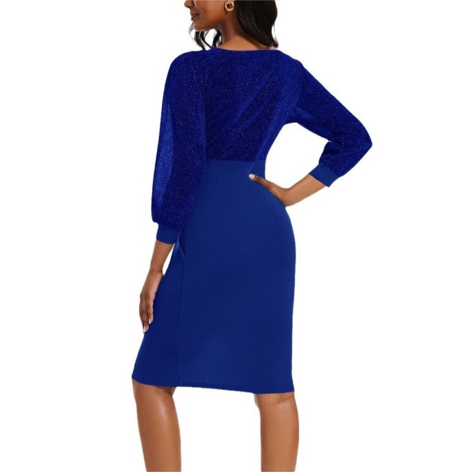 Fashion stitching V-neck high waist party hip dress Fashion stitching V-neck high waist party hip dress
