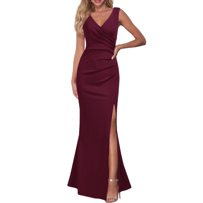 Sexy V-neck fashion solid color slim slit dress Sexy V-neck fashion solid color slim slit dress