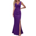 Sexy V-neck fashion solid color slim slit dress Sexy V-neck fashion solid color slim slit dress