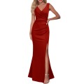 Sexy V-neck fashion solid color slim slit dress Sexy V-neck fashion solid color slim slit dress
