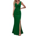 Sexy V-neck fashion solid color slim slit dress Sexy V-neck fashion solid color slim slit dress