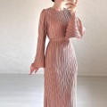 Fall New Fashion Round Neck Flared Sleeve Threaded Long Sleeve Package Hip Dress Long Dress Fall New Fashion Round Neck Flared Sleeve Threaded Long Sleeve Package Hip Dress Long Dress