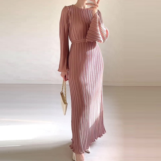 Fall New Fashion Round Neck Flared Sleeve Threaded Long Sleeve Package Hip Dress Long Dress Fall New Fashion Round Neck Flared Sleeve Threaded Long Sleeve Package Hip Dress Long Dress