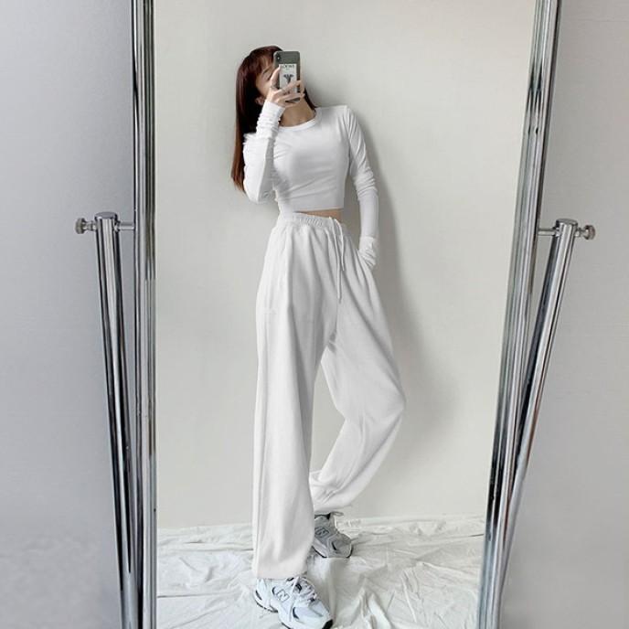 Loose sweatpants women's casual girdle pants autumn and winter gray high-waisted straight underpants Loose sweatpants women's casual girdle pants autumn and winter gray high-waisted straight underpants