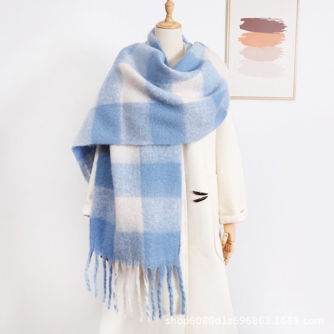Imitation cashmere scarf women's new plaid student tassel shawl double-sided matching color collar Imitation cashmere scarf women's new plaid student tassel shawl double-sided matching color collar