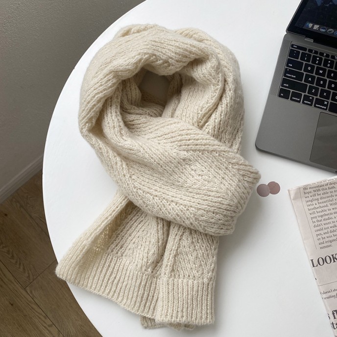 Women's warm solid color knitted wool herringbone thick scarf