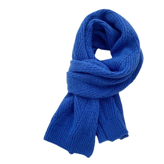 Women's warm solid color knitted wool herringbone thick scarf