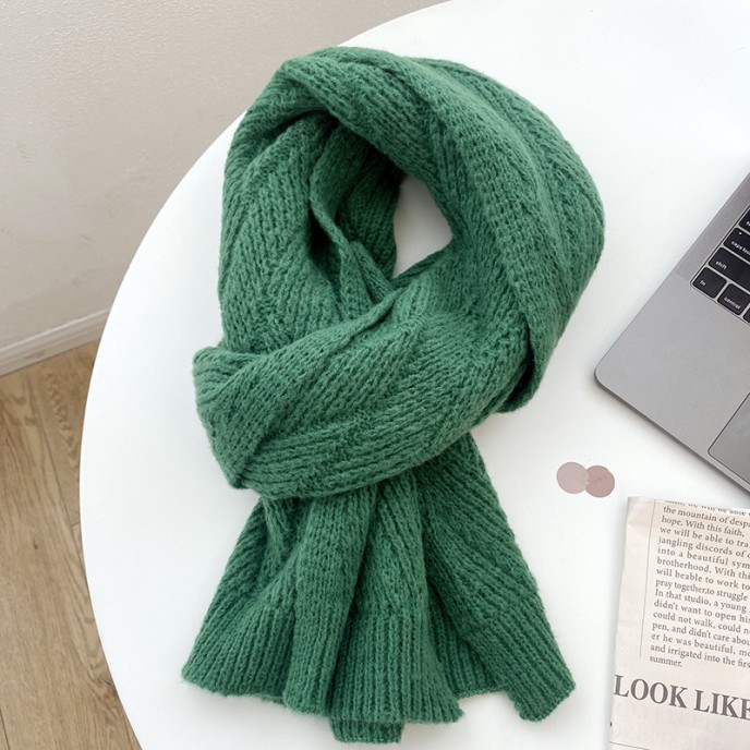 Women's warm solid color knitted wool herringbone thick scarf