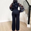 Standing collar mesh lantern sleeves slim fit women's oversized African wide leg jumpsuit Standing collar mesh lantern sleeves slim fit women's oversized African wide leg jumpsuit