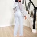 Standing collar mesh lantern sleeves slim fit women's oversized African wide leg jumpsuit Standing collar mesh lantern sleeves slim fit women's oversized African wide leg jumpsuit
