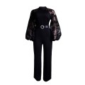Standing collar mesh lantern sleeves slim fit women's oversized African wide leg jumpsuit Standing collar mesh lantern sleeves slim fit women's oversized African wide leg jumpsuit