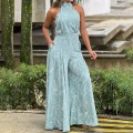 2025 Women's New Fashionable Round Neck Tie up Slim Fit Printed jumpsuit 2025 Women's New Fashionable Round Neck Tie up Slim Fit Printed jumpsuit