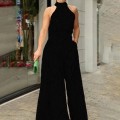 2025 Women's New Fashionable Round Neck Tie up Slim Fit Printed jumpsuit 2025 Women's New Fashionable Round Neck Tie up Slim Fit Printed jumpsuit