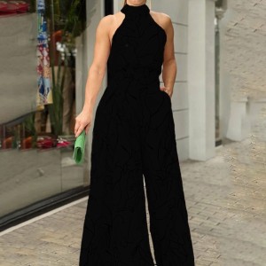 2025 Women's New Fashionable Round Neck Tie up Slim Fit Printed jumpsuit