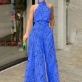2025 Women's New Fashionable Round Neck Tie up Slim Fit Printed jumpsuit 2025 Women's New Fashionable Round Neck Tie up Slim Fit Printed jumpsuit