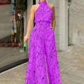2025 Women's New Fashionable Round Neck Tie up Slim Fit Printed jumpsuit 2025 Women's New Fashionable Round Neck Tie up Slim Fit Printed jumpsuit