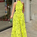 2025 Women's New Fashionable Round Neck Tie up Slim Fit Printed jumpsuit 2025 Women's New Fashionable Round Neck Tie up Slim Fit Printed jumpsuit