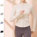 2025 Spring and Summer Seamless Yoga Wear Tops Long Sleeve Fashion Standing Collar Solid Color Slim Outdoor Sports Zipper Jacket Women 2025 Spring and Summer Seamless Yoga Wear Tops Long Sleeve Fashion Standing Collar Solid Color Slim Outdoor Sports Zipper Jacket Women