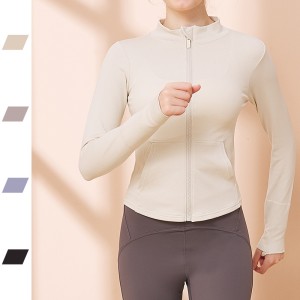2025 Spring and Summer Seamless Yoga Wear Tops Long Sleeve Fashion Standing Collar Solid Color Slim Outdoor Sports Zipper Jacket Women