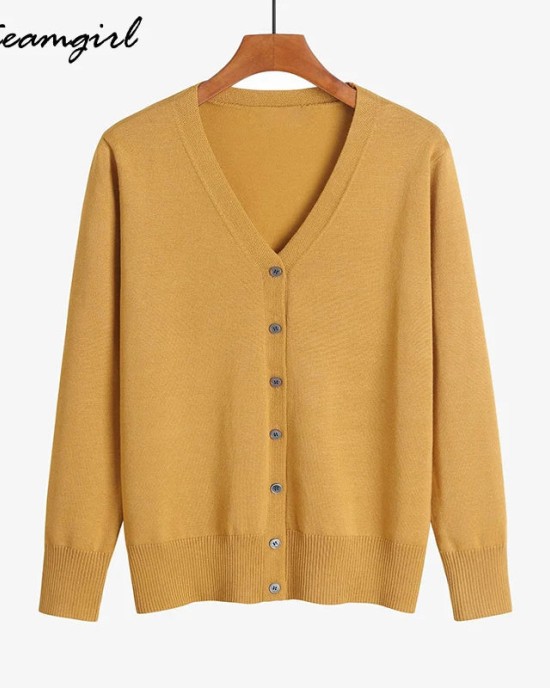 Knitted Oversize Cardigan Sweaters Female Tops