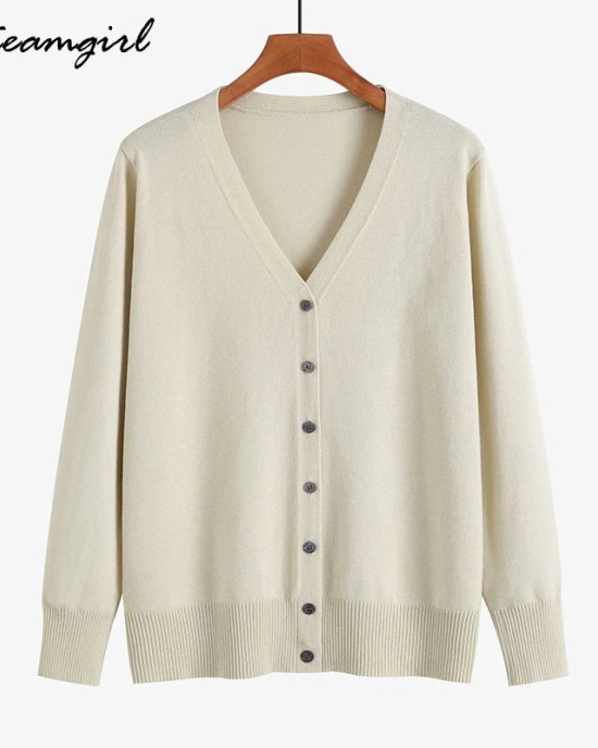 Knitted Oversize Cardigan Sweaters Female Tops