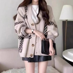 Stripes Knitted Cardigan Coat Buttons Sweater Casual Office Sweater