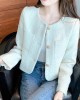 Fashion Tweed Cropped Jackets  Round Neck Chic Coat