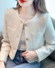 Fashion Tweed Cropped Jackets  Round Neck Chic Coat