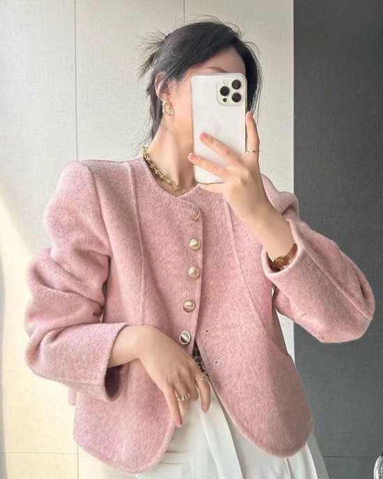 Elegant Tweed Jacket Women Fashion Sweet Single Breasted Coat