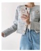 Women Tweed Elegant Coat With Pockets Single-breasted Cardigan Short Jacket