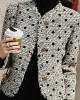 Style Fashion Tweed Wool Jacket Retro Classic Elegant V-neck Short Jacket