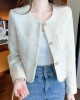 Fashion Tweed Cropped Jackets  Round Neck Chic Coat