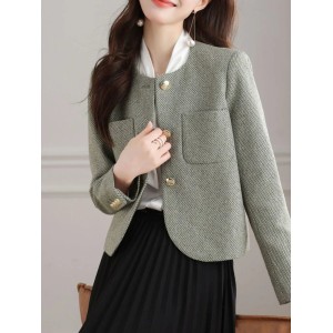 Chic Tweed Jackets Casual Fashion Long Sleeve Elegant Coat