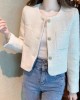 Fashion Tweed Cropped Jackets  Round Neck Chic Coat