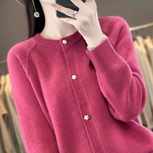 women's O-neck cardigan loose long-sleeved sweater top