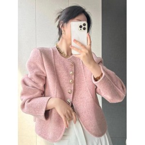 Elegant Tweed Jacket Women Fashion Sweet Single Breasted Coat