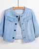 Women Denim Jackets Three-Quarter Sleeve O-Neck Single-Breasted Outerwear