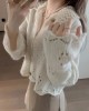 Women Hollow Out Sweet Sweater Buttons Up Cardigan Coat