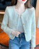 Fashion Tweed Cropped Jackets  Round Neck Chic Coat