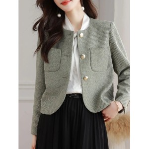 Chic Tweed Jackets Casual Fashion Long Sleeve Elegant Coat