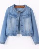 Women Denim Jackets Three-Quarter Sleeve O-Neck Single-Breasted Outerwear