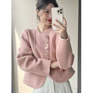 Elegant Tweed Jacket Women Fashion Sweet Single Breasted Coat