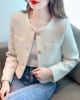 Fashion Tweed Cropped Jackets  Round Neck Chic Coat