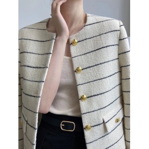 Women's Striped Flap Coat Fashion Tweed Jackets