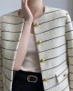 Women's Striped Flap Coat Fashion Tweed Jackets